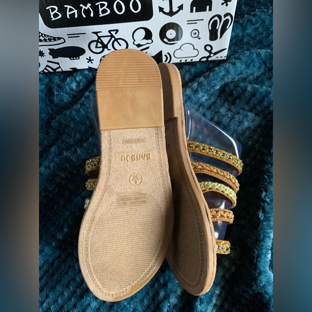 🌸BAMBOO Gold and tan Jeweled Strap Strappy Sandals. New! 8 pair avail. - Picture 3 of 4